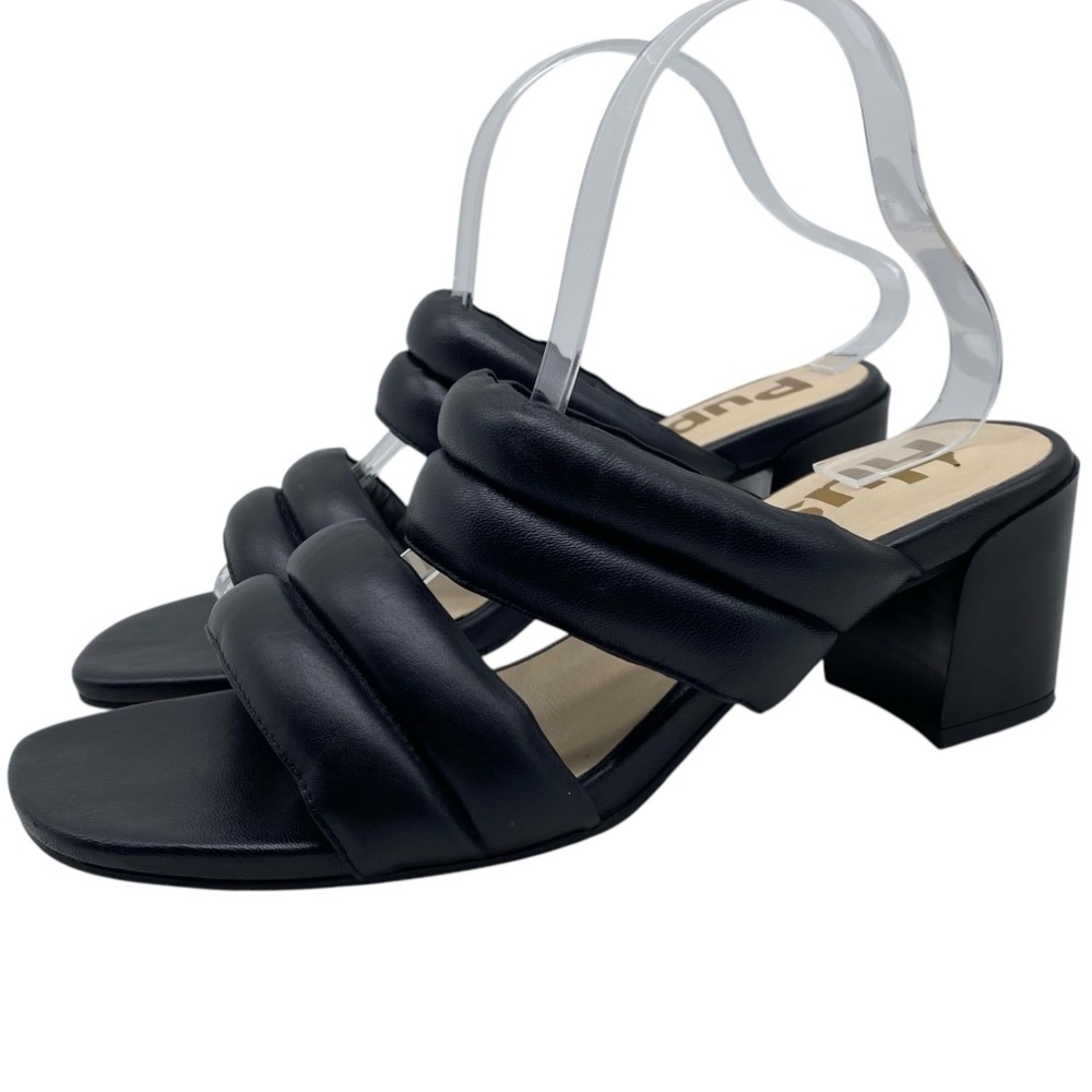 Hush Puppies Womens Shoes Leather Sandals Sz 9 Wide Black Heeled Comfort Casual
